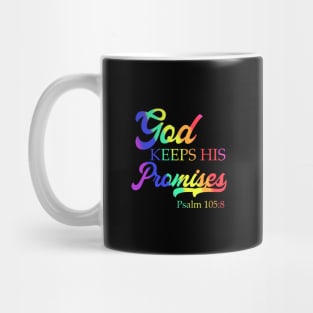 God Keeps His Promises Psalm 105:8 Christian Rainbow Design Mug